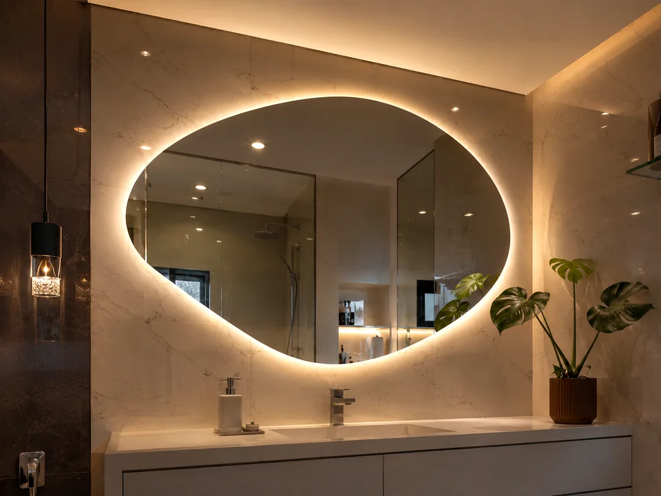 Conjunto de vidro e espelho para banheiro contemporâneo